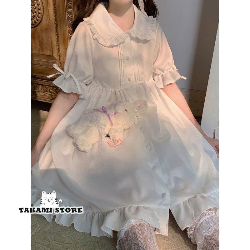 白半袖ロリータワンピースドレス甘いロリータOPドレスフリル