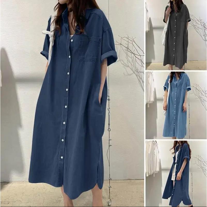 デニムワンピース レディース マキシ丈 シャツワンピース ロング デニムワンピース レディース マキシ丈 シャツワンピース ロング