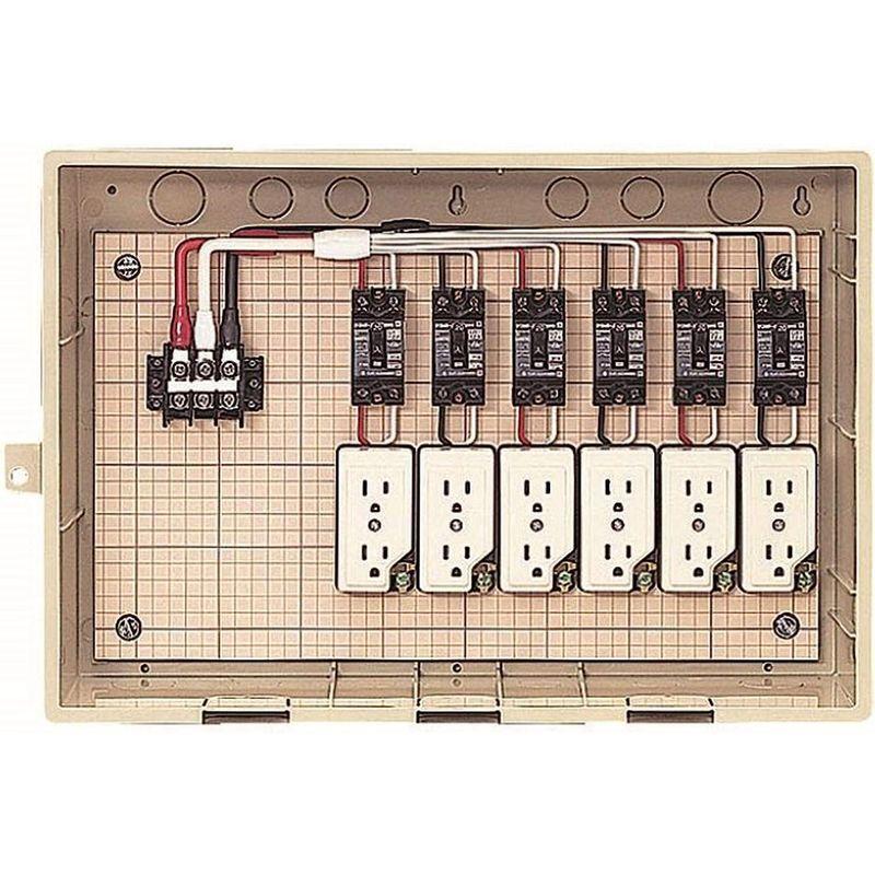 未来工業　屋外電力用仮設ボックス　漏電しゃ断器・分岐ブレーカ・コンセント内蔵　ELB組込品　15-6CTB