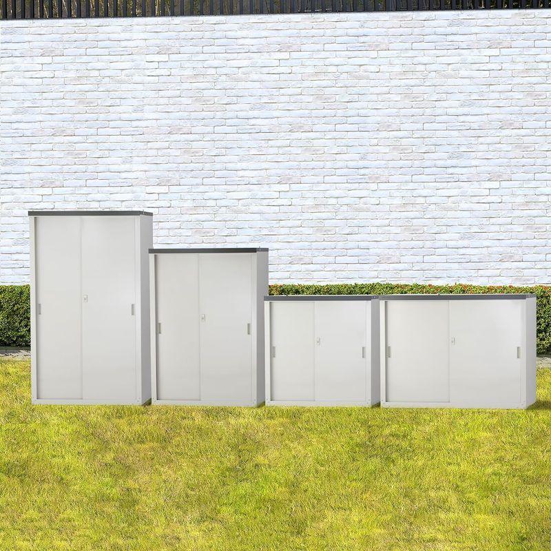 グリーンライフ　物置　収納庫　屋外　サビに強い　調整可能な可動棚　小型日本製棚板1枚・鍵付き(幅89×奥行47×高さ92cm)ライトグレー