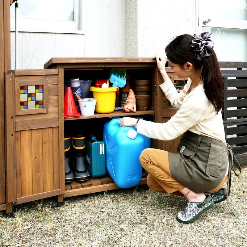 ガーデンガーデン　木製収納庫　物置　ポタジェモザイク　Potager　(高さ93cm×幅80cm×奥行き50cm)　ロータイプ　ウォッシュホ