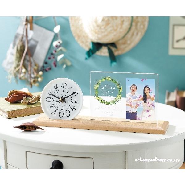 結婚式披露宴ご両親プレゼント Photo\u0026Clock ナチュラル（麻の葉） フォトクロック 096WDEの画像