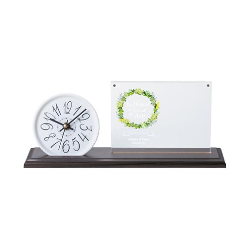 結婚式披露宴ご両親プレゼント Photo\u0026Clock ブラウン（wrease花輪）フォトクロック 097WDAの画像