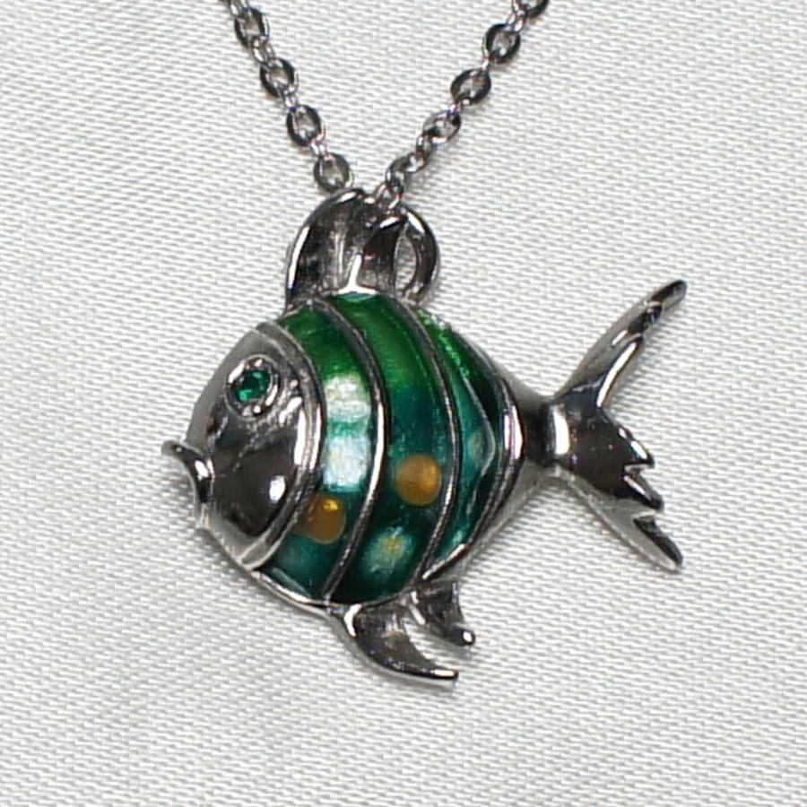 ペンダントトップ シルバー925 スペイン製 魚 グリーン ブルーラグーン 
