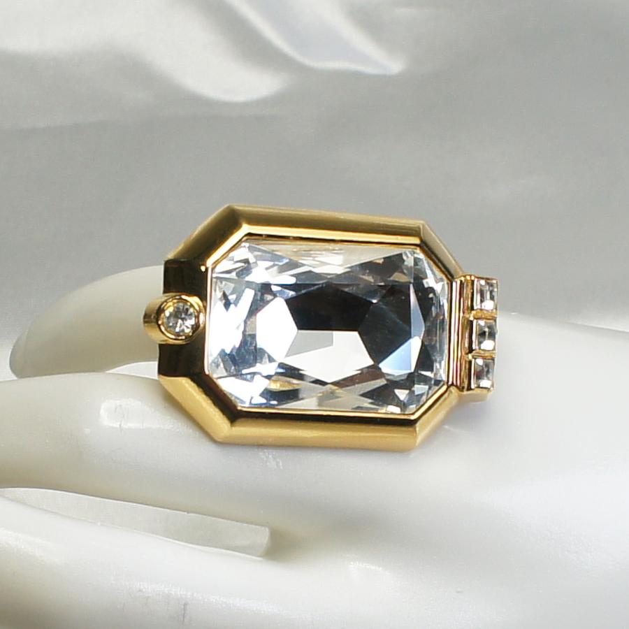 リング ドイツ製 スワロフスキー 大粒 クリスタル 指輪 四角型 : 西洋