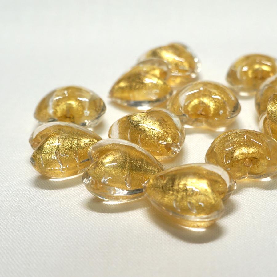 ベネチアンガラス ビーズ ハート ゴールド 20mm ベネチアングラス