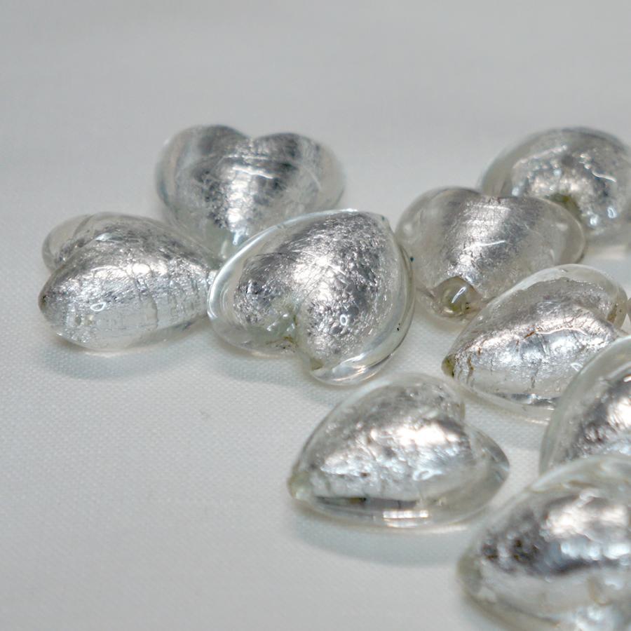 ベネチアンガラス ビーズ ハート シルバー 20mm ベネチアングラス