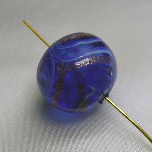 ベネチアンガラス ビーズ トンド 丸 18mm 玉 ブルー ベネチアングラス