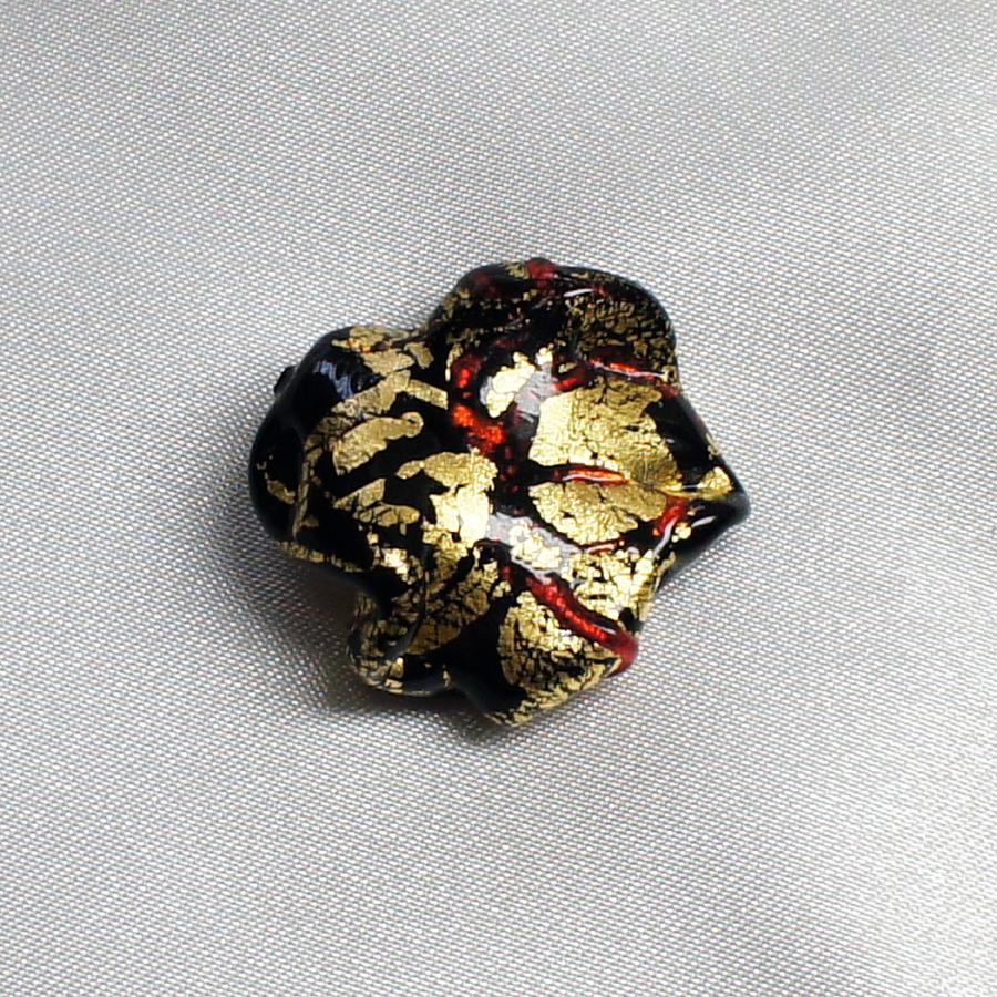 ベネチアンガラス ビーズ 変形 黒 赤 24K金箔 ベネチアングラス 