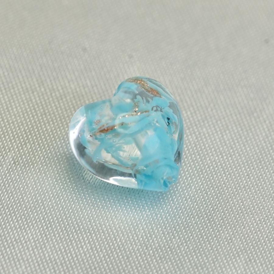 ベネチアンガラス ビーズ ハート ソンメルソ 13mm 水色・金粉・クリア