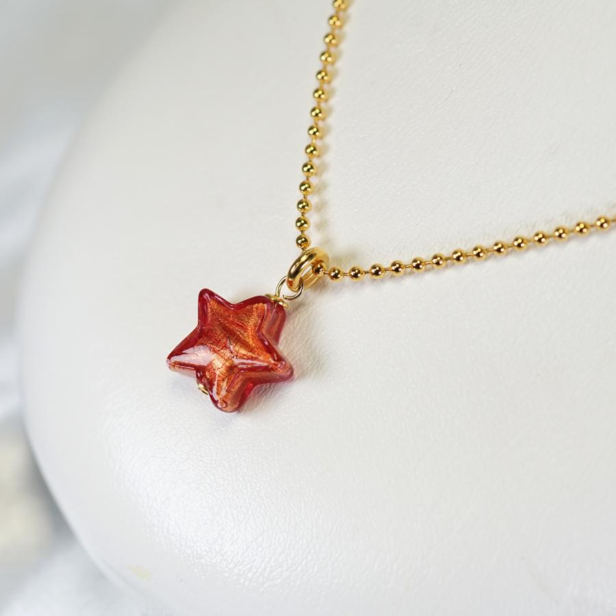 【イタリア製】ベネチアンガラスチャーム９点セット　赤ピンク　ネックレス　ハート星 イタリア製】ベネチアンガラスチャーム9点セット 赤ピンク ネックレス