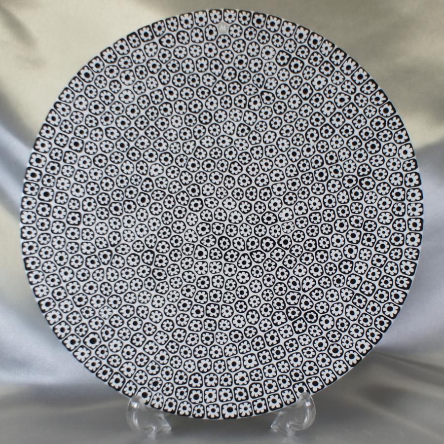 ベネチアングラス 皿 大 直径190mm ミルフィオーリ 白・黒 イタリア製