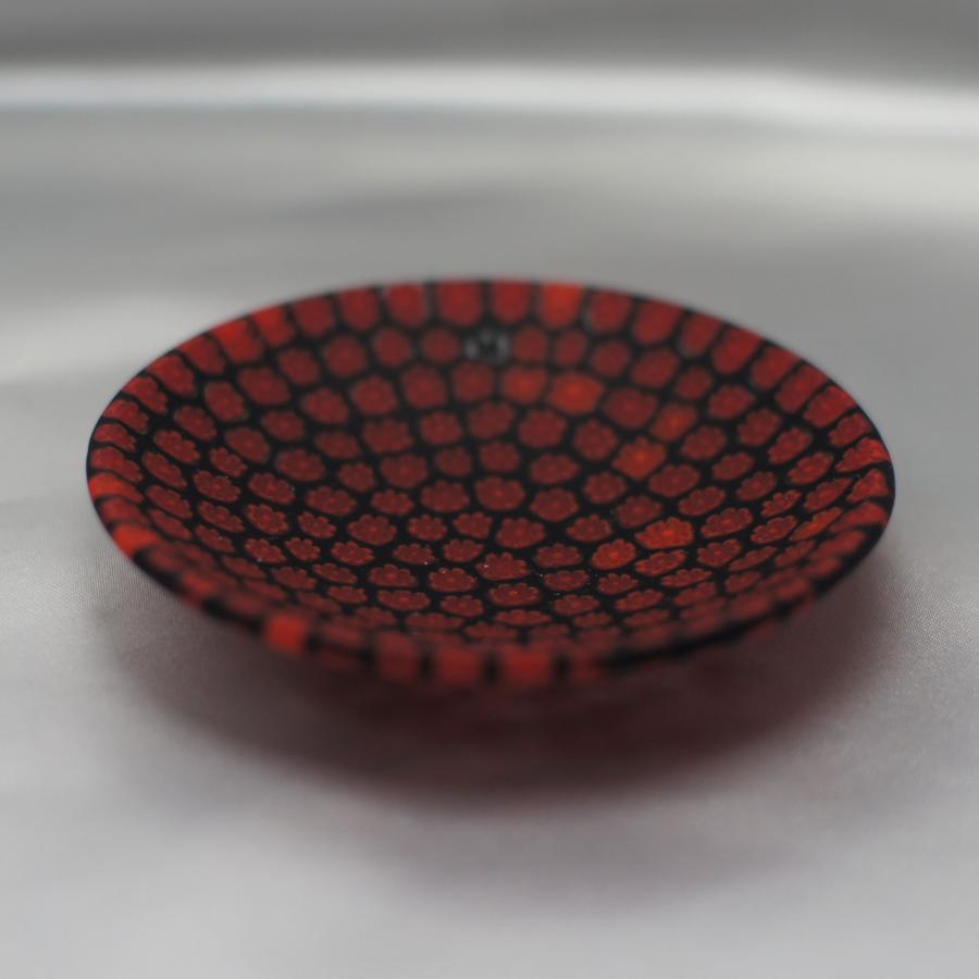 ベネチアングラス 皿 小 直径80mm ミルフィオーリ 黒・赤 イタリア製