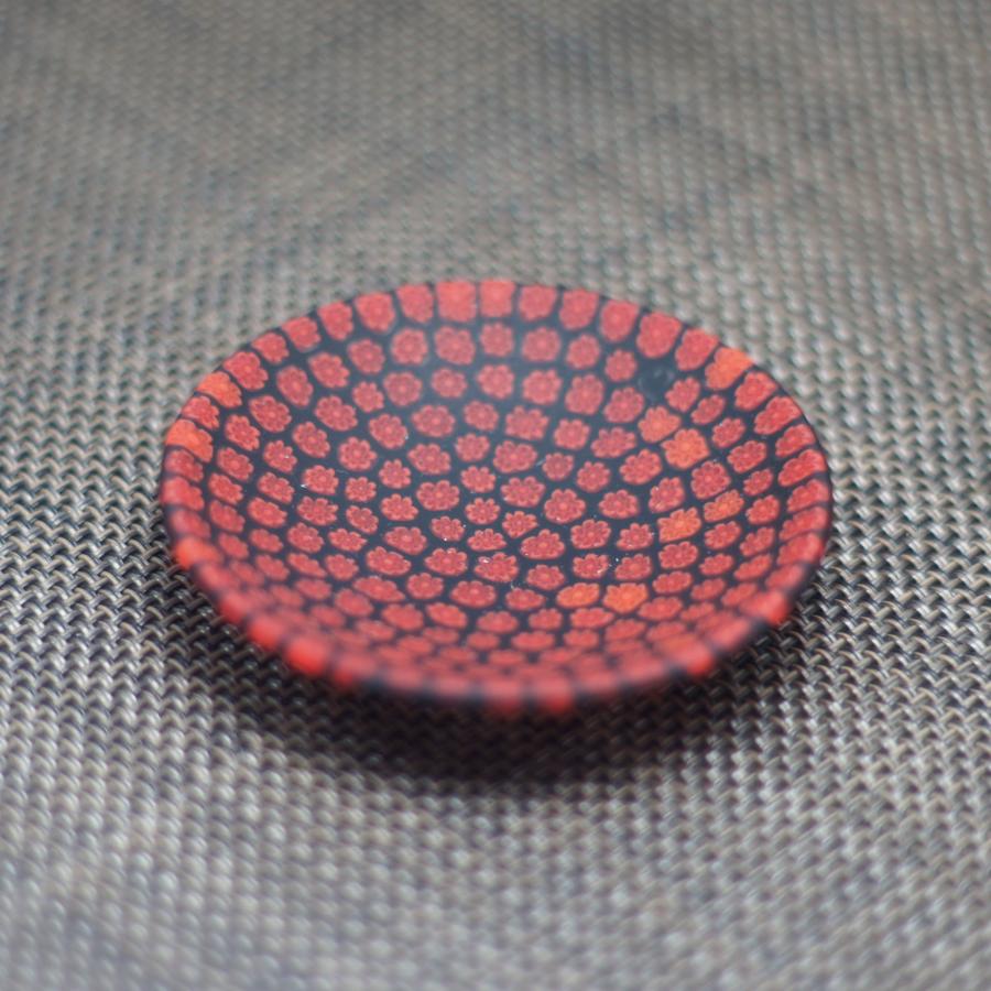 ベネチアングラス 皿 小 直径80mm ミルフィオーリ 黒・赤 イタリア製