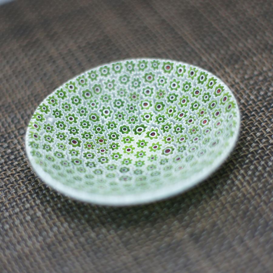 ベネチアングラス 皿 小 直径80mm ミルフィオーリ グリーン系