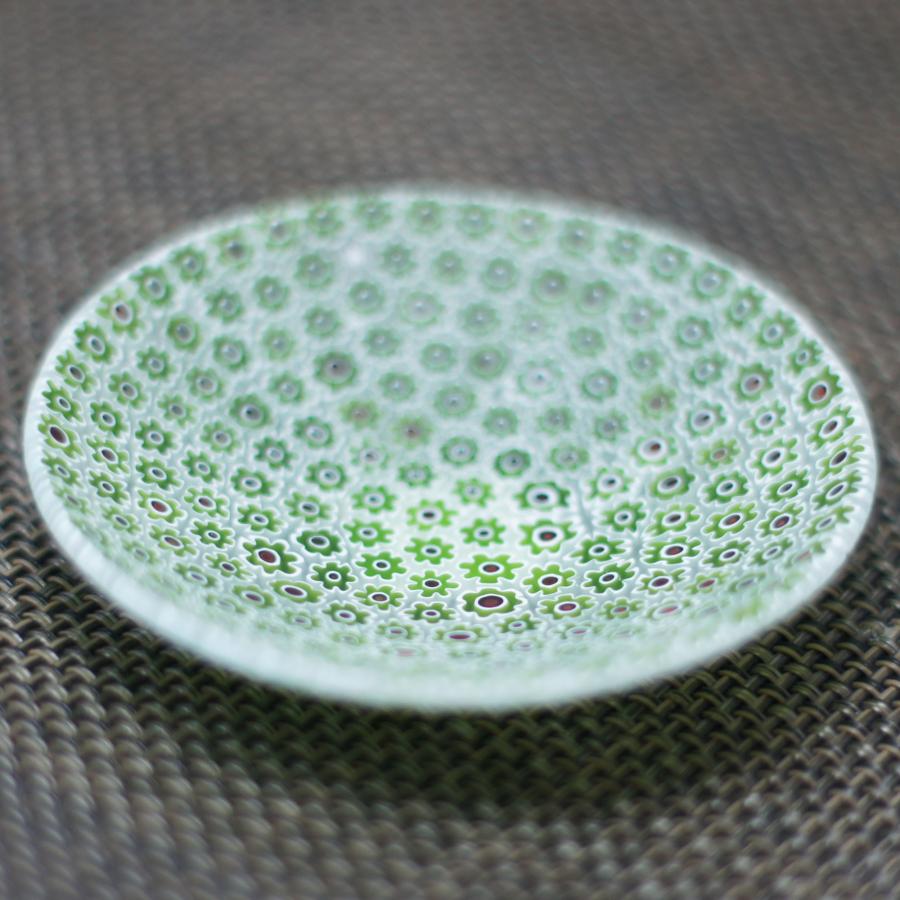 ベネチアングラス 皿 小 直径80mm ミルフィオーリ グリーン系