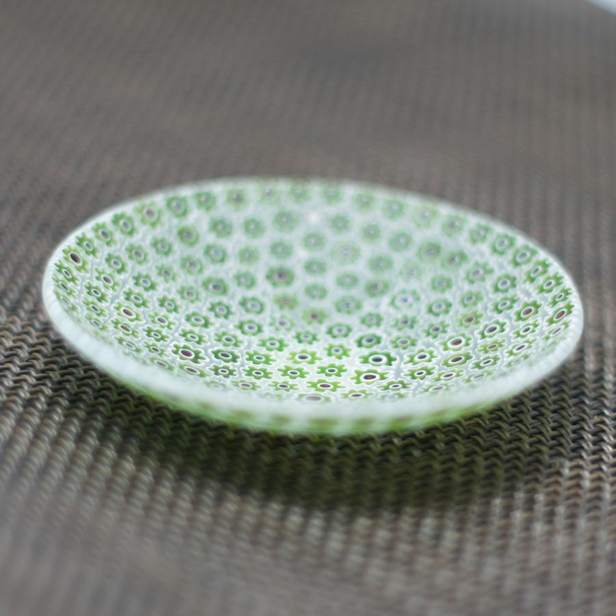 ベネチアングラス 皿 小 直径80mm ミルフィオーリ グリーン系