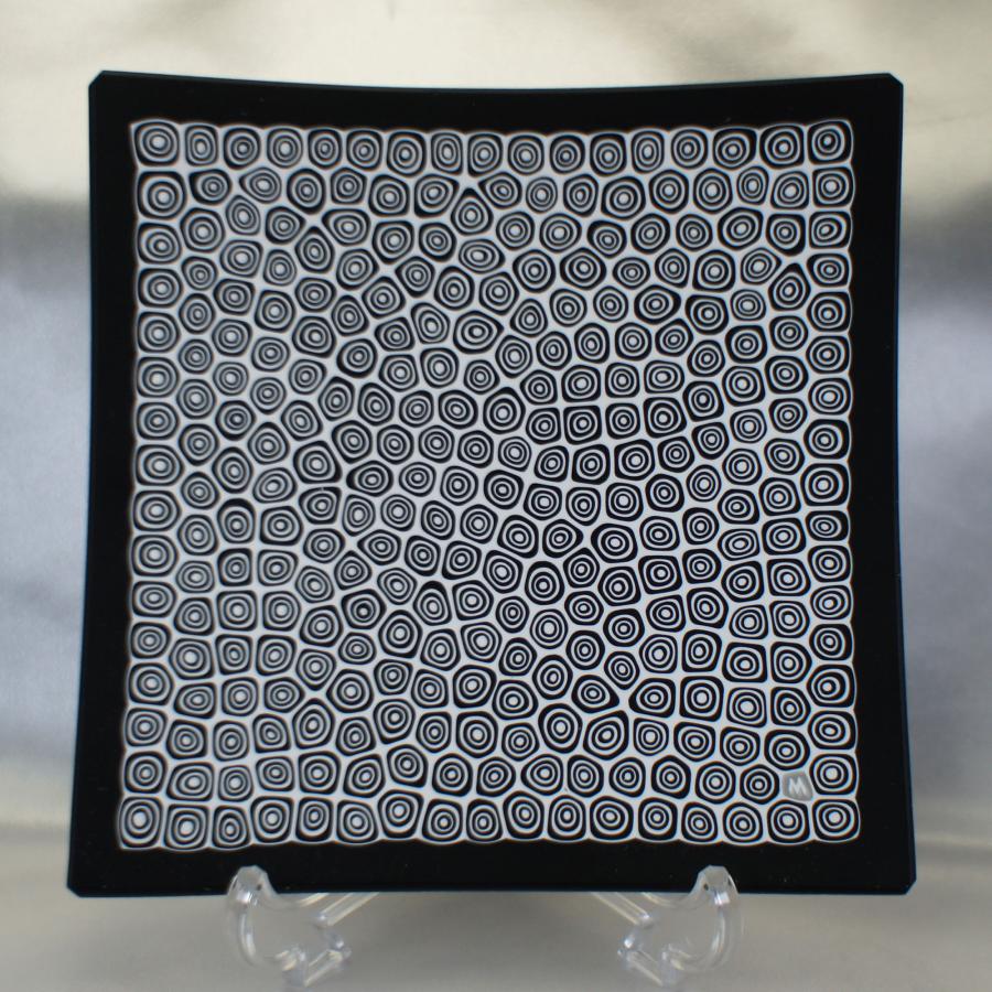 ベネチアングラス 角皿 中 140x140mm ミルフィオーリ 白・黒