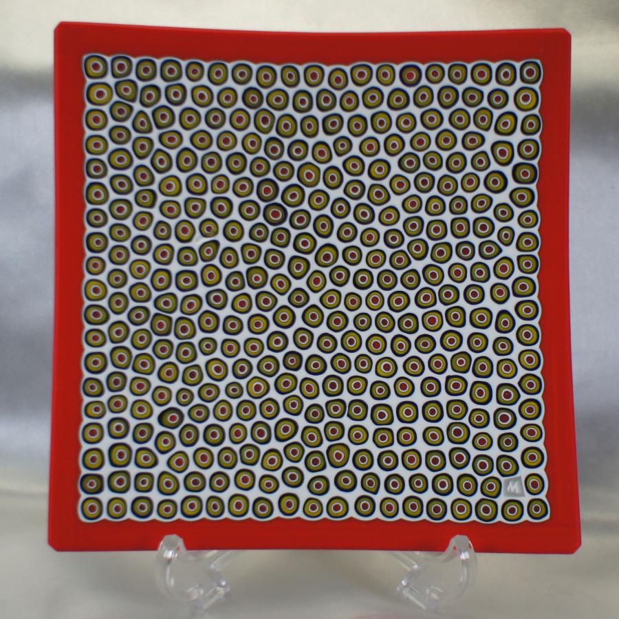 ベネチアングラス 角皿 中 140x140mm ミルフィオーリ オレンジ