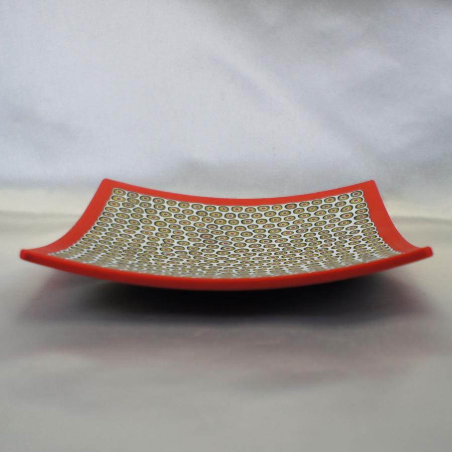 ベネチアングラス 角皿 中 140x140mm ミルフィオーリ オレンジ