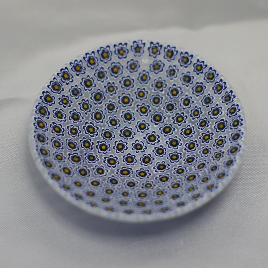 ベネチアングラス 皿 小 直径80mm ミルフィオーリ 白・紺・オレンジ