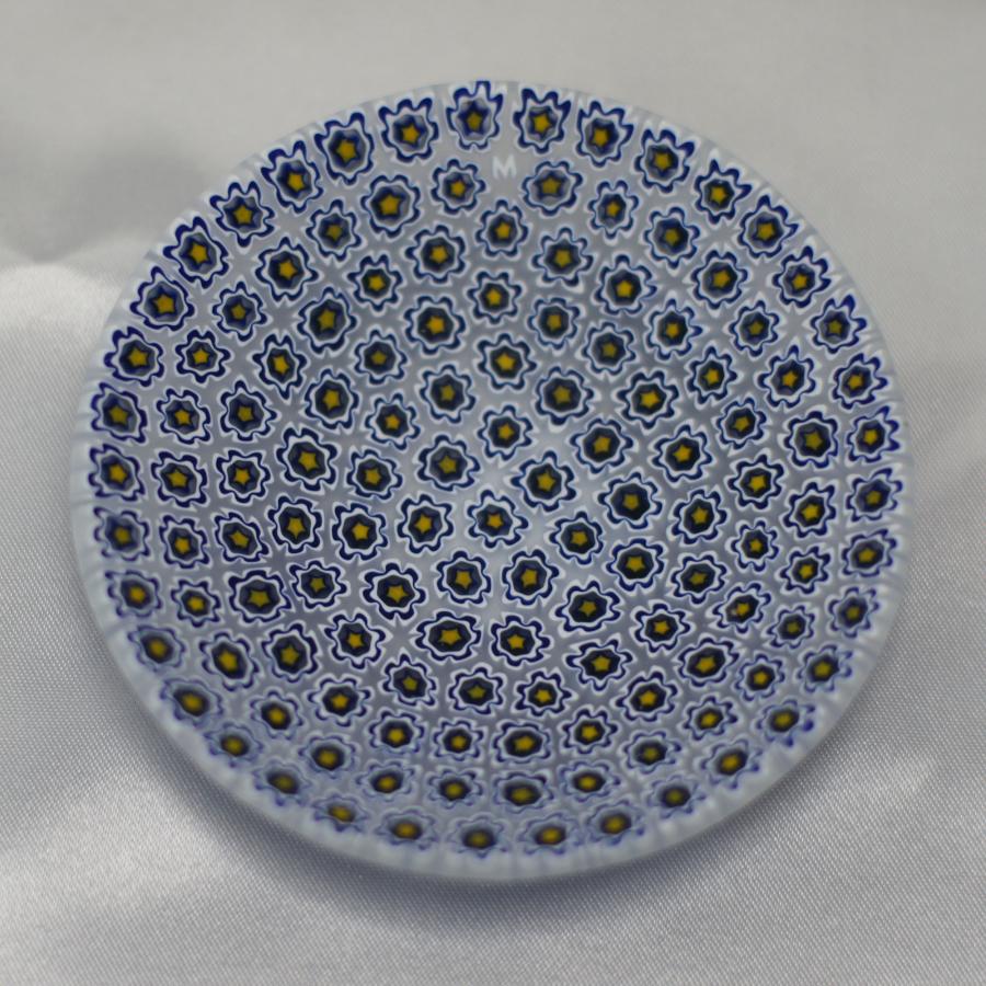 ベネチアングラス 皿 小 直径80mm ミルフィオーリ 白・紺・オレンジ