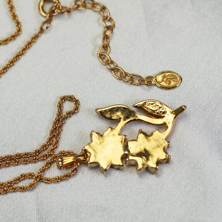 ネックレス カナダ製 22KT ゴールド プレート 花 赤 ロッソ ゴールド ヴィンテージ 22KGPの画像