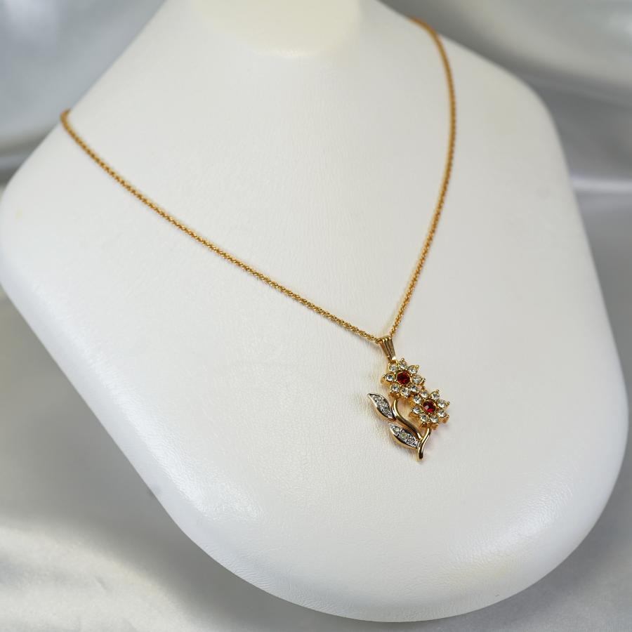 ネックレス カナダ製 22KT ゴールド プレート 花 赤 ロッソ ゴールド ヴィンテージ 22KGPの画像