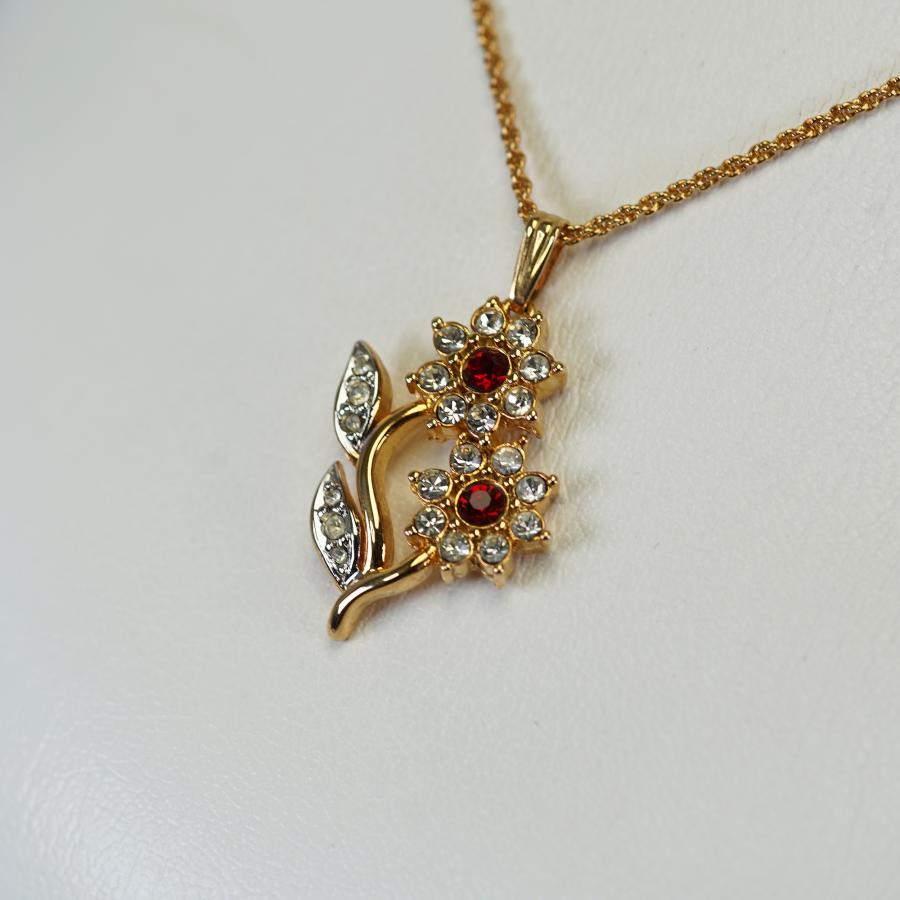ネックレス カナダ製 22KT ゴールド プレート 花 赤 ロッソ ゴールド ヴィンテージ 22KGPの画像