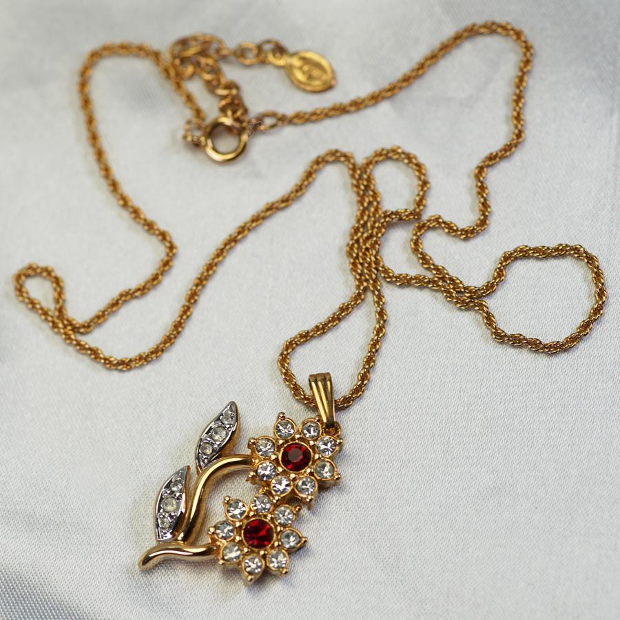 ネックレス カナダ製 22KT ゴールド プレート 花 赤 ロッソ ゴールド ヴィンテージ 22KGPの画像