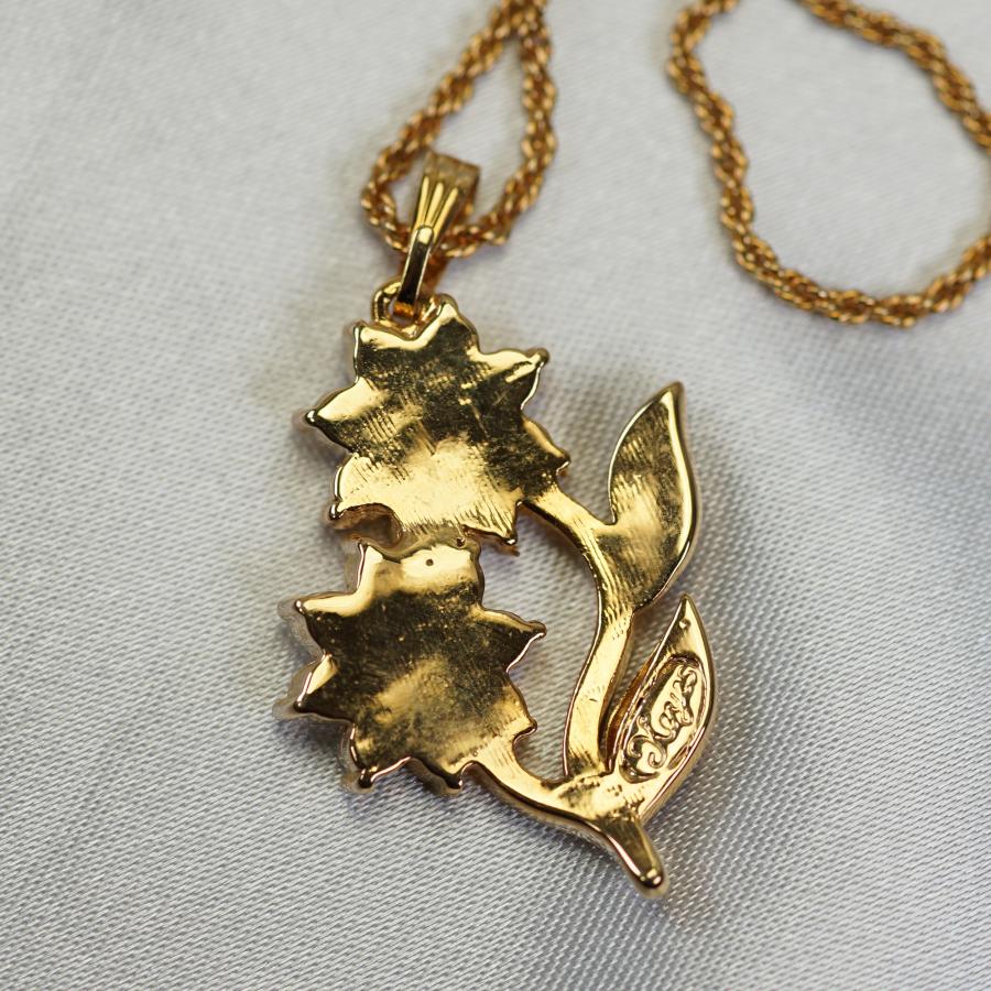 ネックレス カナダ製 22KT ゴールド プレート 花 赤 ロッソ ゴールド ヴィンテージ 22KGPの画像