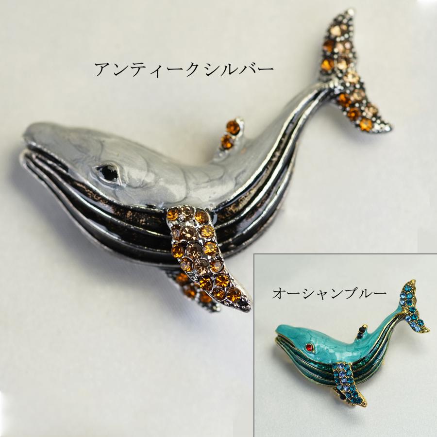 クジラ ブローチ 輝くクリスタル ビジュー ホエール 海の守り神 縁起物