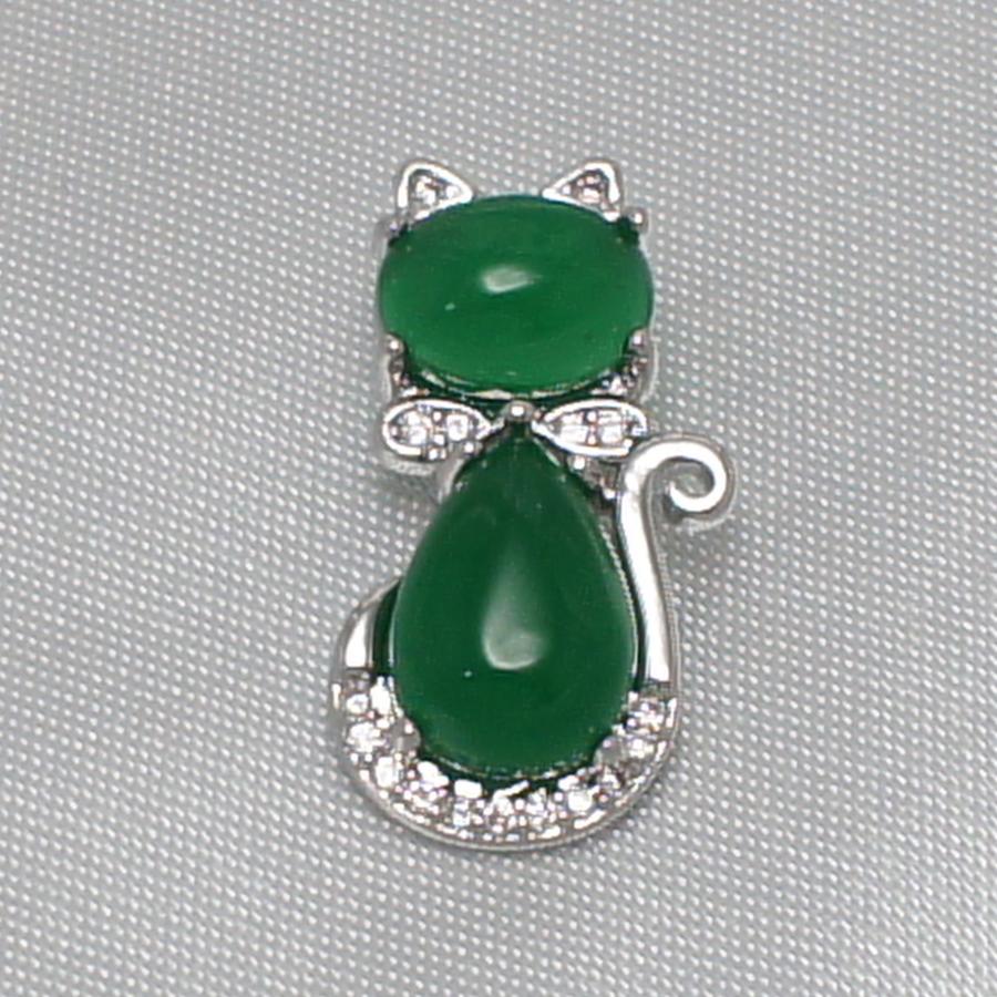 ネックレス ペンダント あなたを癒すメノウの緑猫 The Agate green cat 