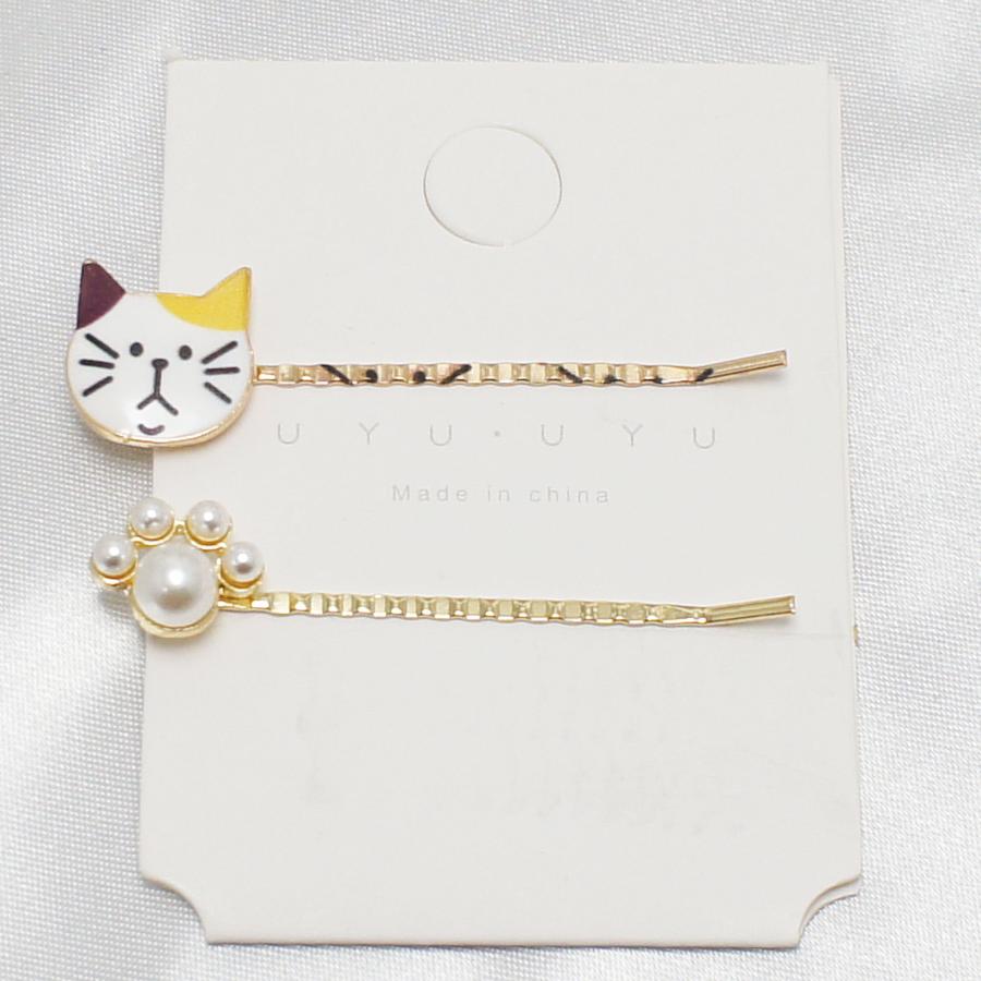 ヘアピン 三毛猫パンチなヘアピン達 Calico cat punch hairpins