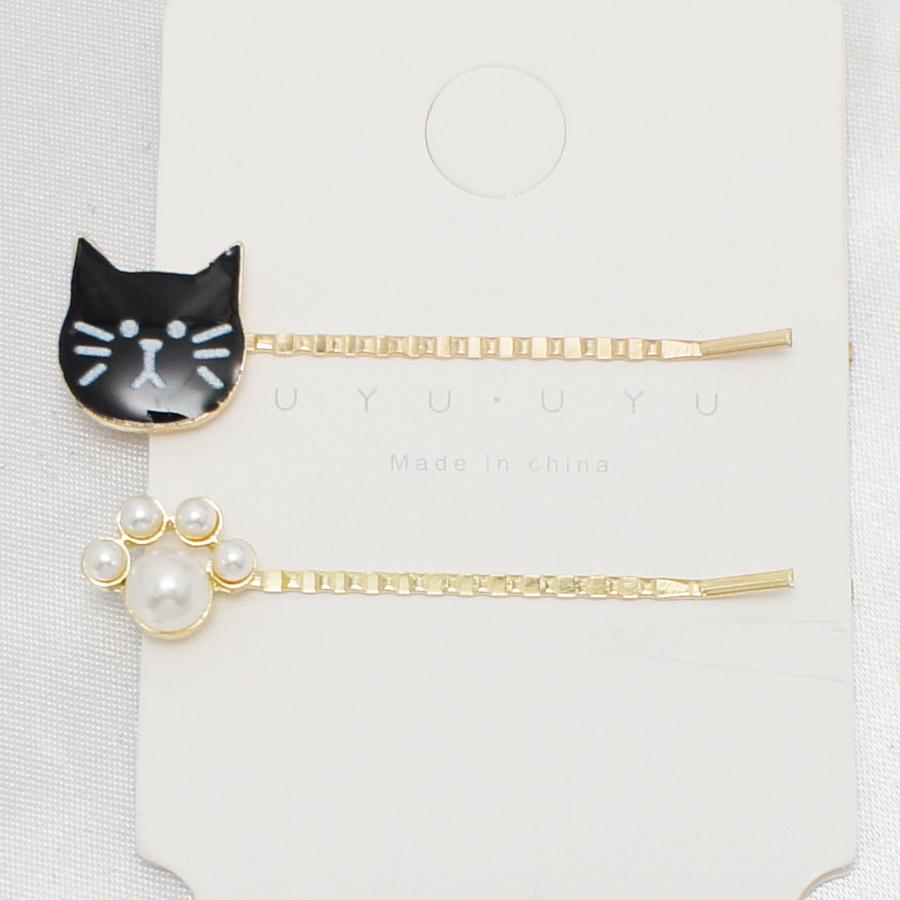 ヘアピン 黒猫パンチなヘアピン達 Black cat and punch hairpins