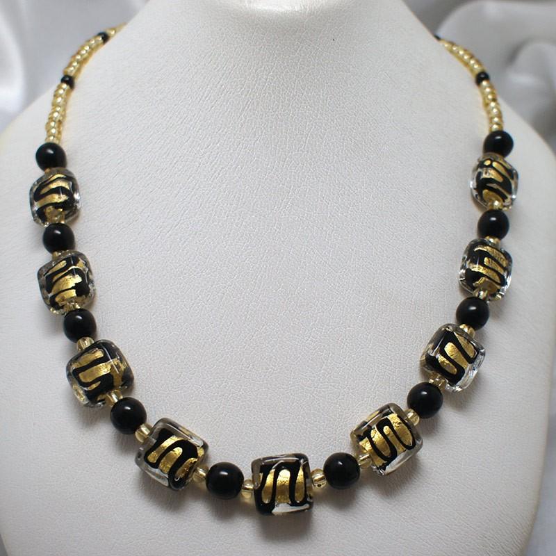 ネックレス ピアス セット ベネチアングラス イタリア製 ブラックと