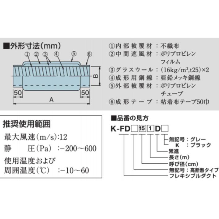 オーケー器材 K-FD152D フレキシブルダクト ストレート（高断熱