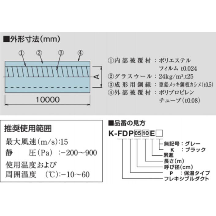 オーケー器材 K-FDP2010E フレキシブルダクト ストレート10mm保温