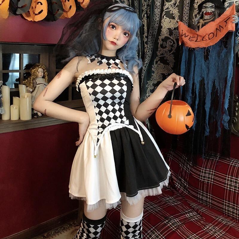 コスプレ ハロウィン 衣装 女性用 ピエロガール クラウン ネックリング