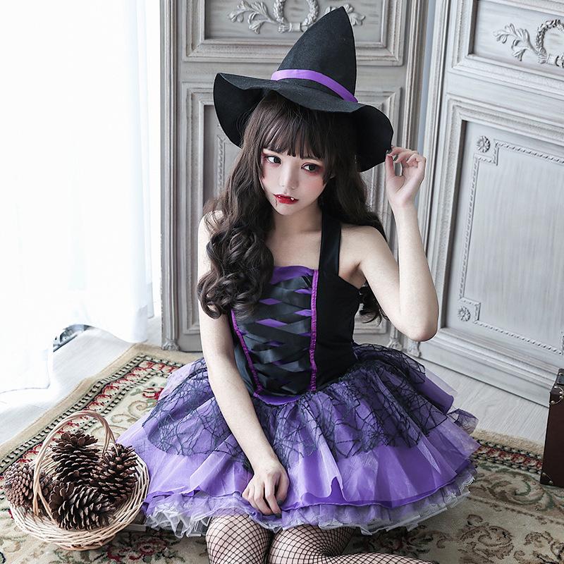 コスプレ ハロウィン 衣装 女性用 魔女 蜘蛛の巣 肩出しワンピース
