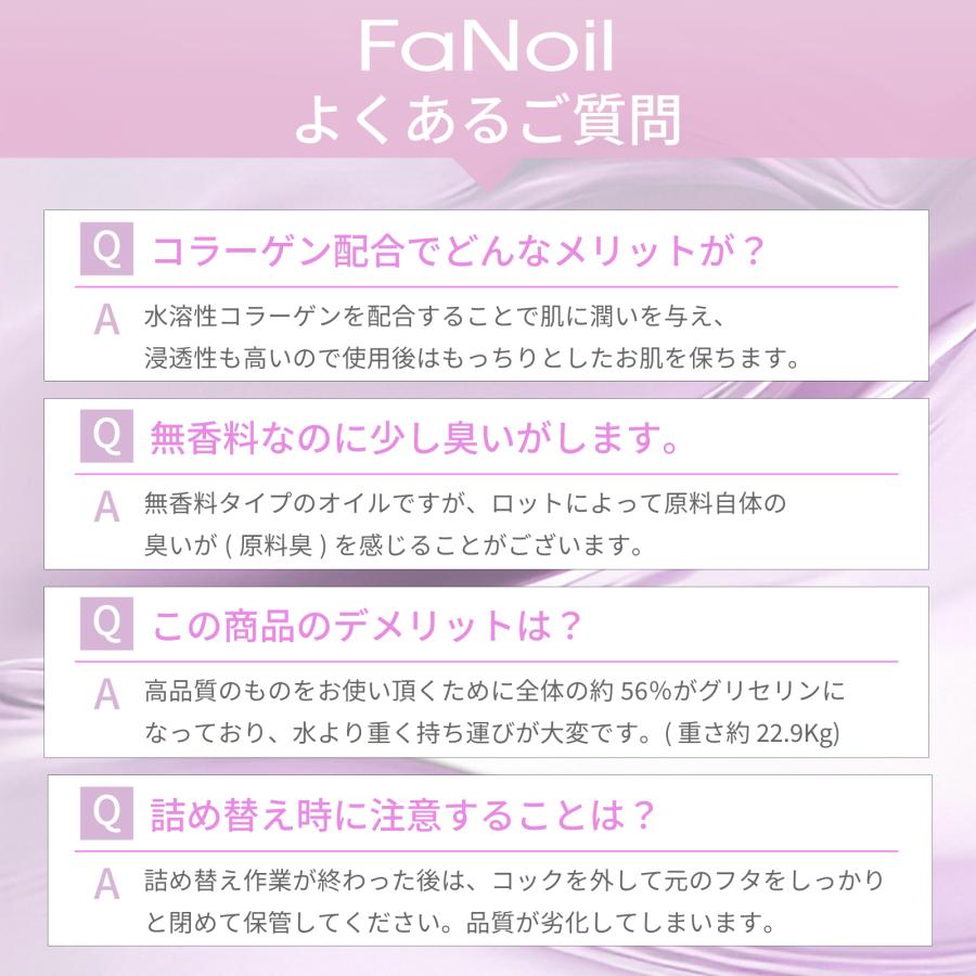 水溶性オイル ボディマッサージ FaNoil コラーゲン 20L 業務用 ノイル ノンオイル 女性用 男性用 レディース メンズ エステ サロン 無香料の画像