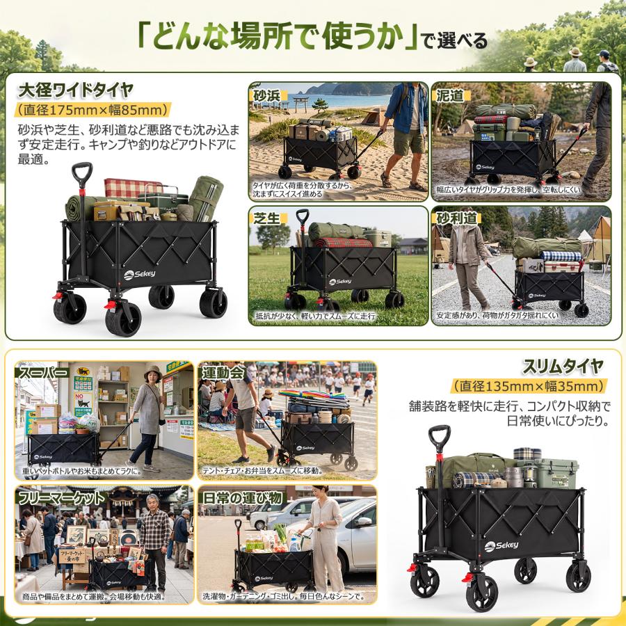 Sekey キャリーワゴン 【タイヤ2タイプ展開】悪路にはワイド、日常には
