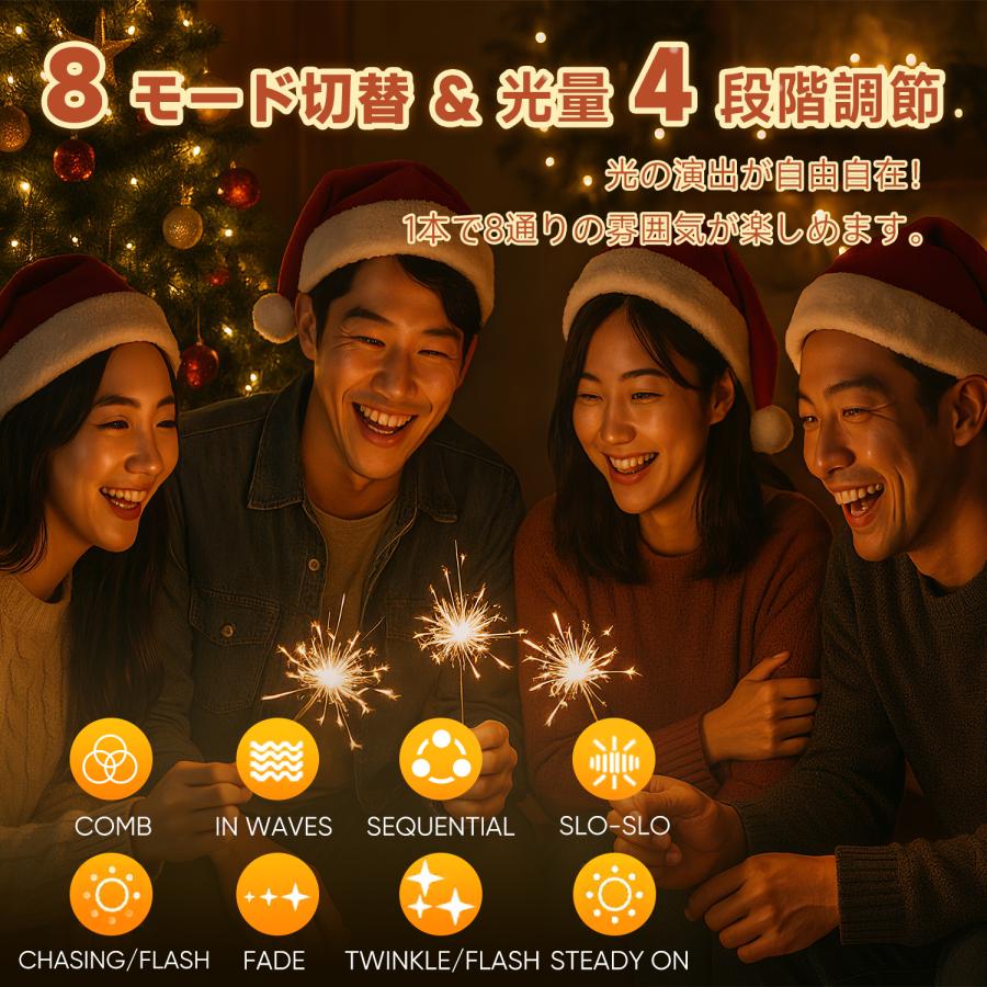 SALCAR クリスマスツリー用 イルミネーションライト 2m×8本 280球 USB
