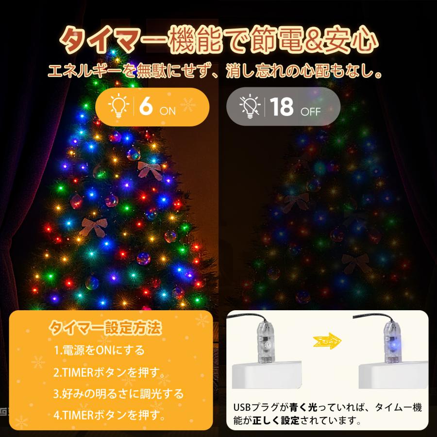 SALCAR クリスマスツリー用 イルミネーションライト 2m×8本 280球 USB