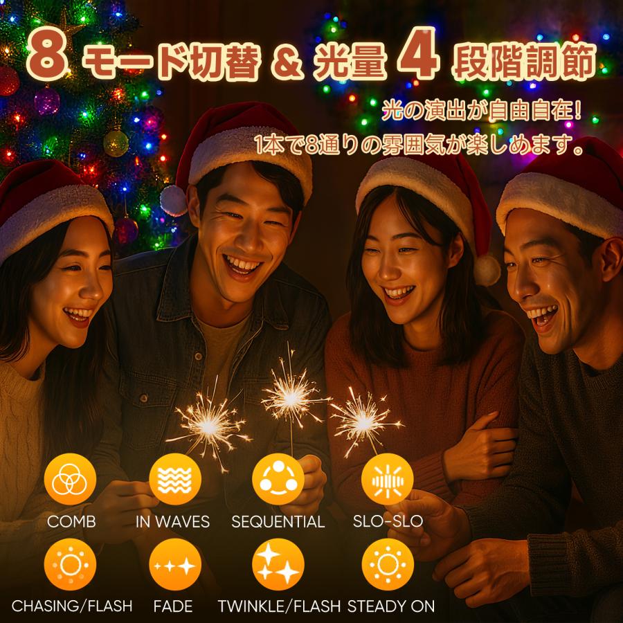 SALCAR クリスマスツリー用 イルミネーションライト 2m×8本 280球 USB