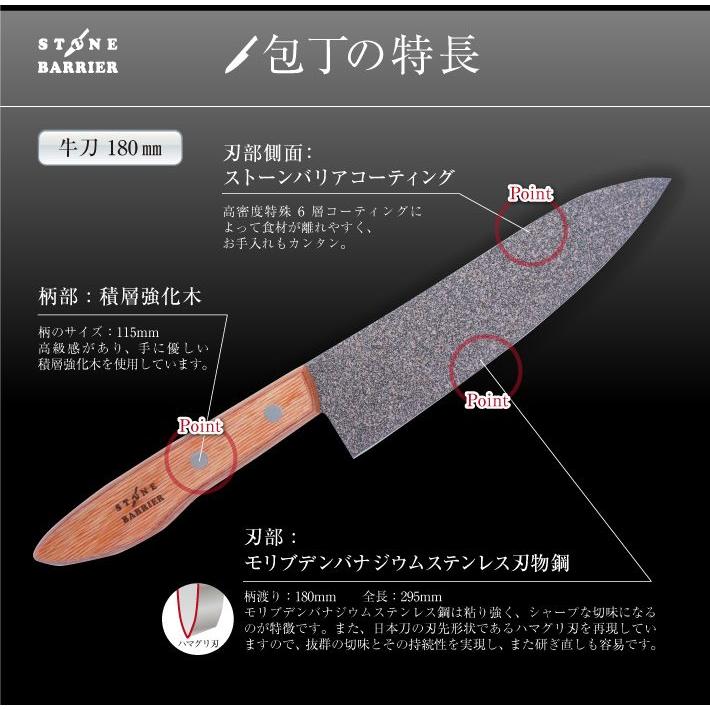 スーパーストーンバリア 牛刀 180mm 包丁 日本製 レジェンド松下おすすめ｜seki-cutlery｜03