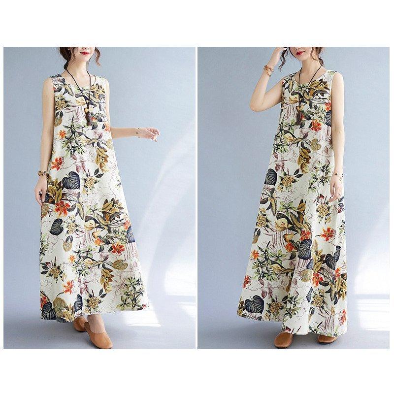 ワンピース マキシワンピース レディース ロングワンピース 綿麻 40代 花柄 キャミ ロング リネン マキシ丈 大きいサイズ 体型カバー ゆったり 6l 送料無料 超お買い得
