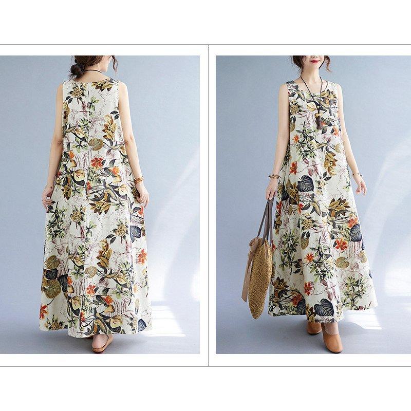 ワンピース マキシワンピース レディース ロングワンピース 綿麻 40代 花柄 キャミ ロング リネン マキシ丈 大きいサイズ 体型カバー ゆったり 6l 送料無料 超お買い得