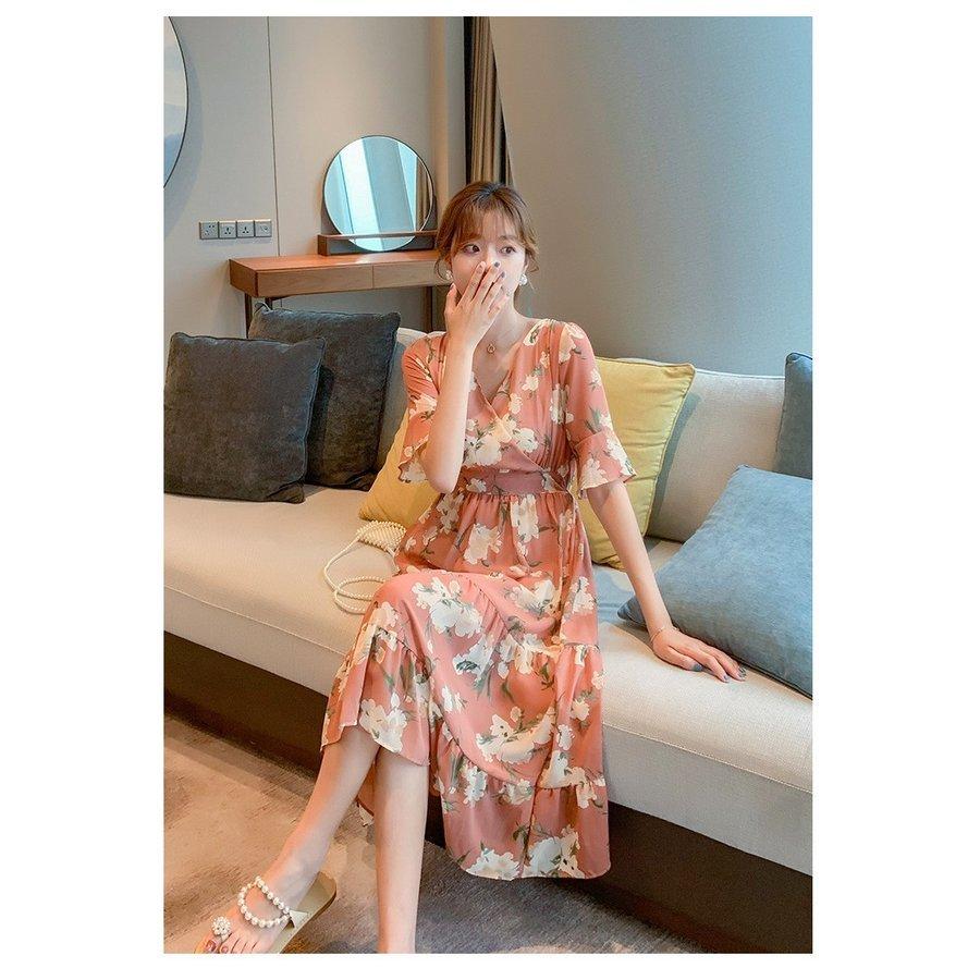 ワンピース レディース 40代 マキシワンピース 春夏 五分袖ワンピース 花柄 Vネック フレアスカート シフォン オシャレ 結婚式ドレス 大人可愛い30代 50代 Nzrzbhxhes Lohenpyrsto Fi