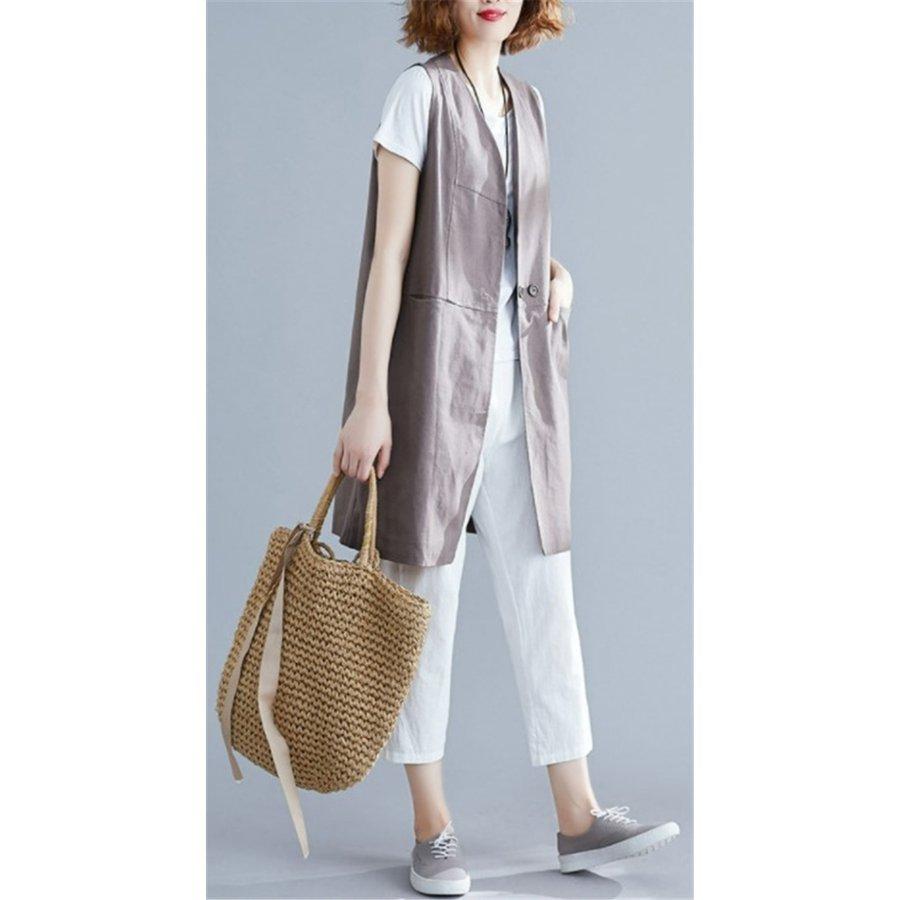 ベスト ジレ 前開きレディース ロング ノースリーブ 黒 春